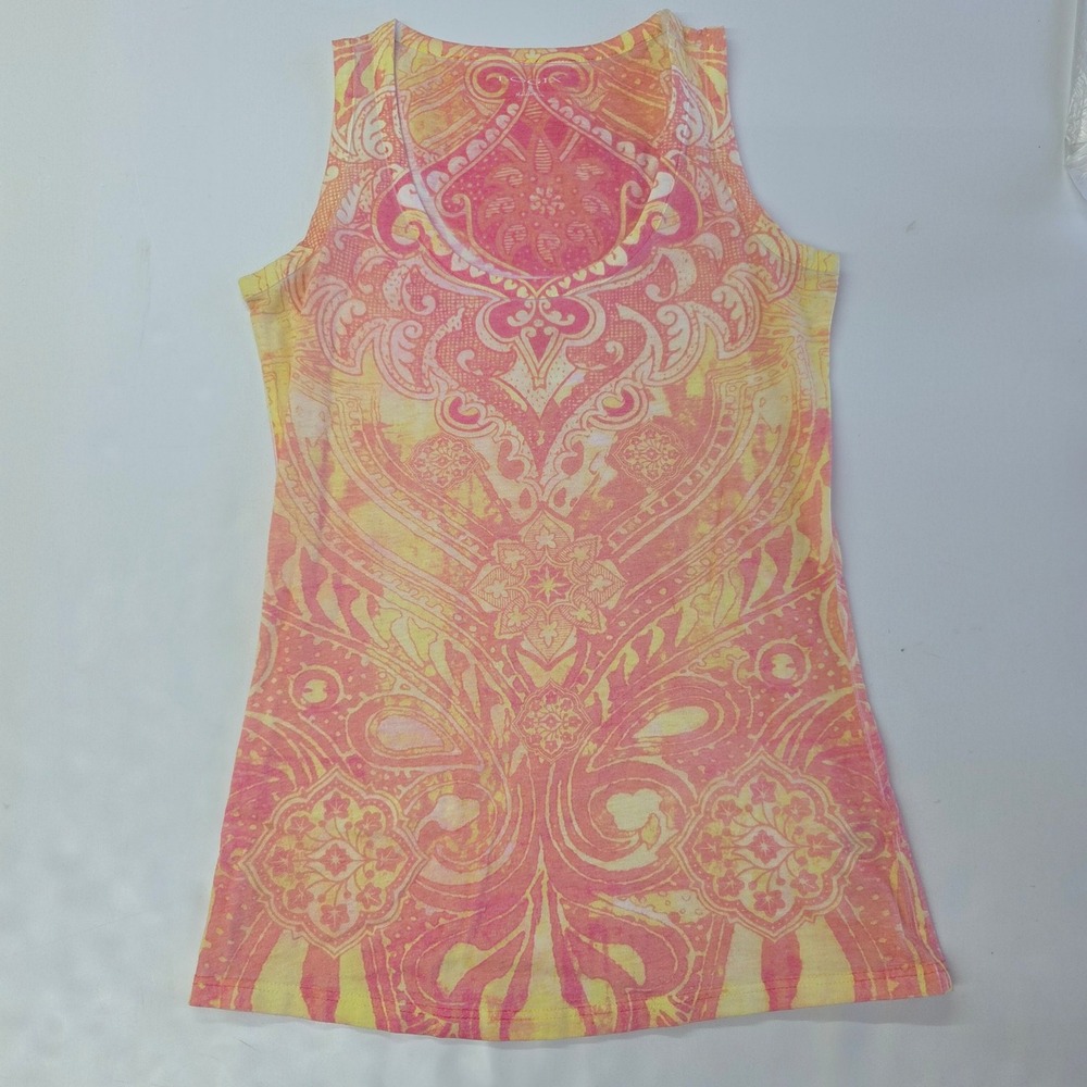 Logix‎ Tank Top Womens Small Pink Yellow Paisley Medallion Scoop Neck Sleeveless